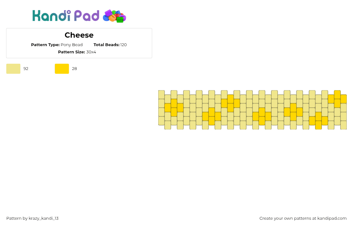 Cheese - Pony Bead Pattern by krazy_kandi_13 on Kandi Pad - cheese,dairy,food,swiss,gouda,cheddar,cuff,yellow