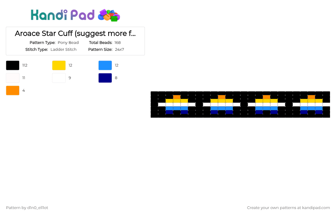 Aroace Star Cuff (suggest more flags) - Pony Bead Pattern by d1n0_ell1ot on Kandi Pad - black,yellow,light blue,gay,aroace,queer,pride,lgbtqia,orange,white