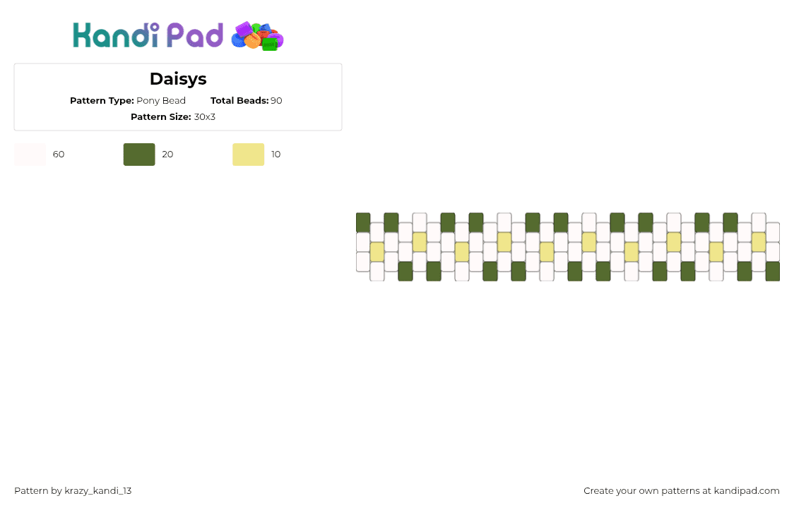 Daisys - Pony Bead Pattern by d1n0_ell1ot on Kandi Pad - white,gold,yellow,flower,multistitch,pretty,cute,plant,daisy