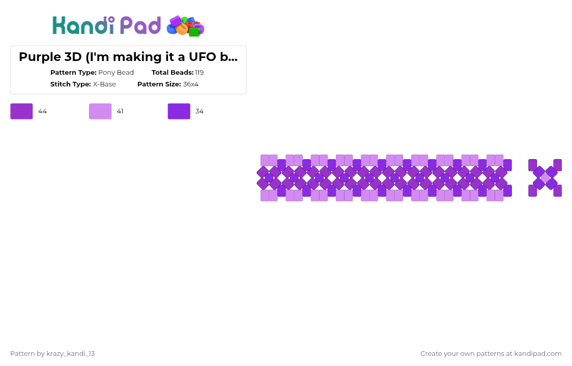 Purple 3D (I\'m making it a UFO but idk how to make that kinda pattern lol) - Pony Bead Pattern by d1n0_ell1ot on Kandi Pad - pink,purple,3d,cuff,x base,silly,color