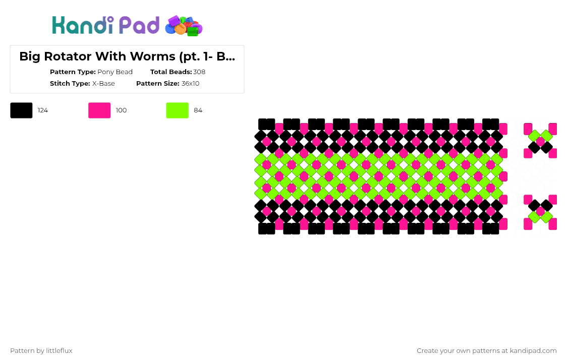 Big Rotator With Worms (pt. 1- Base + side parts) - Pony Bead Pattern by d1n0_ax3l on Kandi Pad - green,pink,black,cute,silly