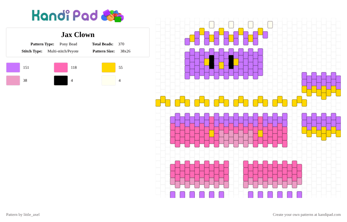 Jax Clown - Pony Bead Pattern by d1n0_ell1ot on Kandi Pad - pink,purple,tadc,the amazing digital circus,jax,clown,cute,character