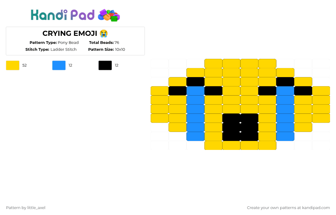 CRYING EMOJI 😭 - Pony Bead Pattern by d1n0_ell1ot on Kandi Pad - yellow,cotdsadness,sad,black,blue,cute,emoji,epic