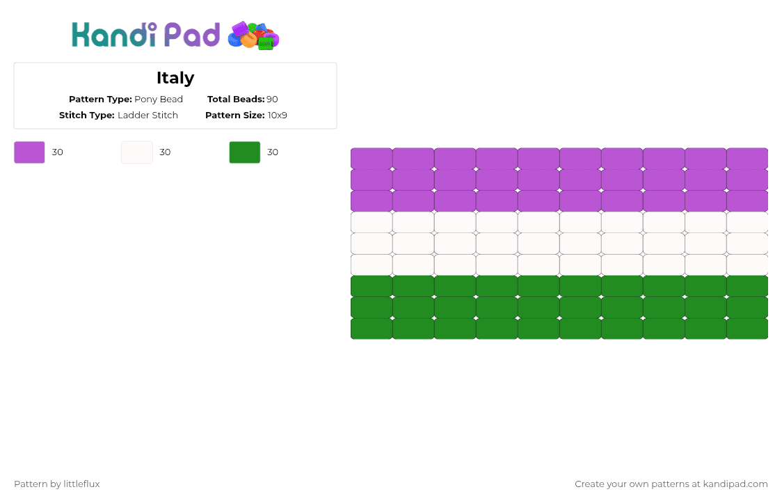 Italy - Pony Bead Pattern by d1n0_ell1ot on Kandi Pad - pink,green,gay,queer,purple,white