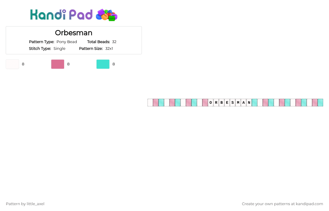 Orbesman - Pony Bead Pattern by d1n0_ell1ot on Kandi Pad - pink,light blue,tadc,orbesman,character,cartoon,blue,white,clear