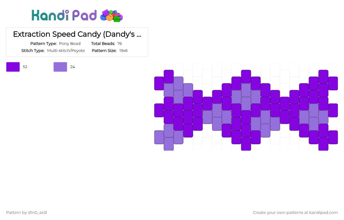 Extraction Speed Candy (Dandy\'s World) - Pony Bead Pattern by d1n0_ell1ot on Kandi Pad - candy, cute, dandys world, game, light purple, purple, roblox, video game