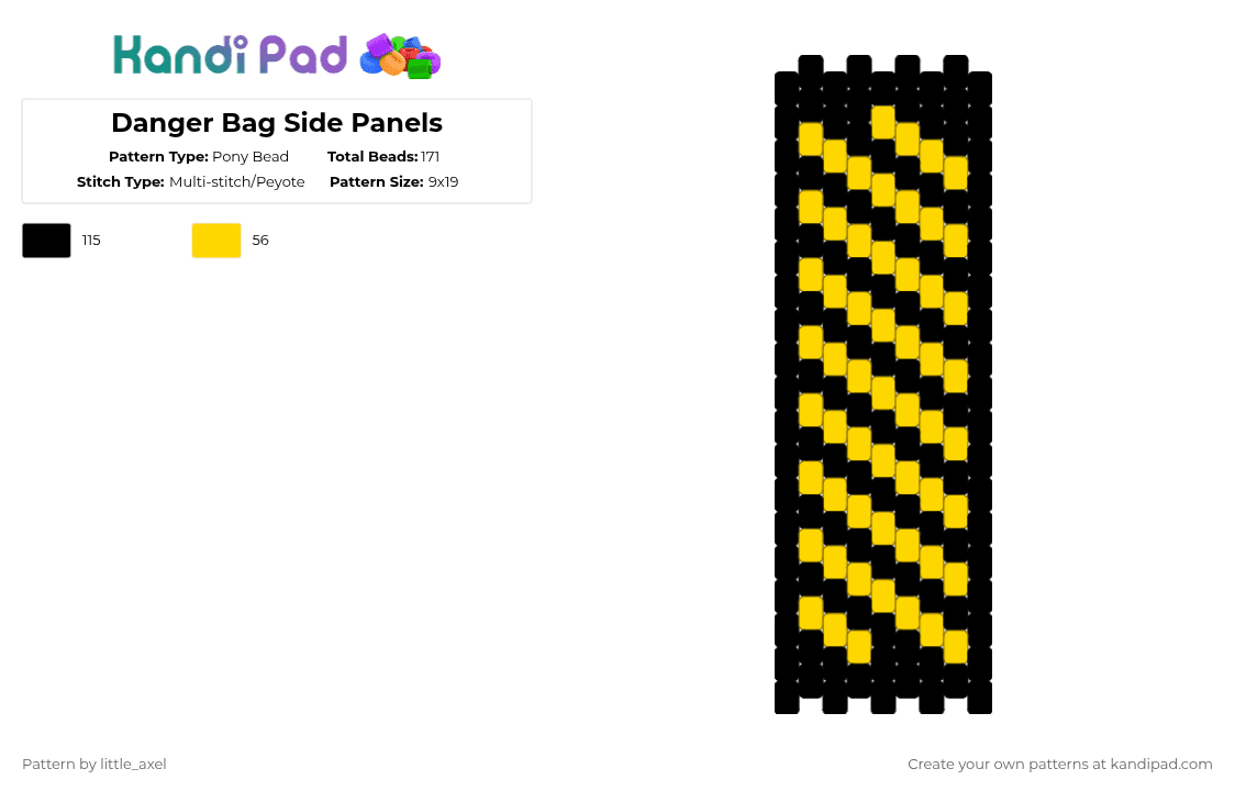 Danger Bag Side Panels - Pony Bead Pattern by d1n0_ell1ot on Kandi Pad - black,yellow,cool,danger,epic