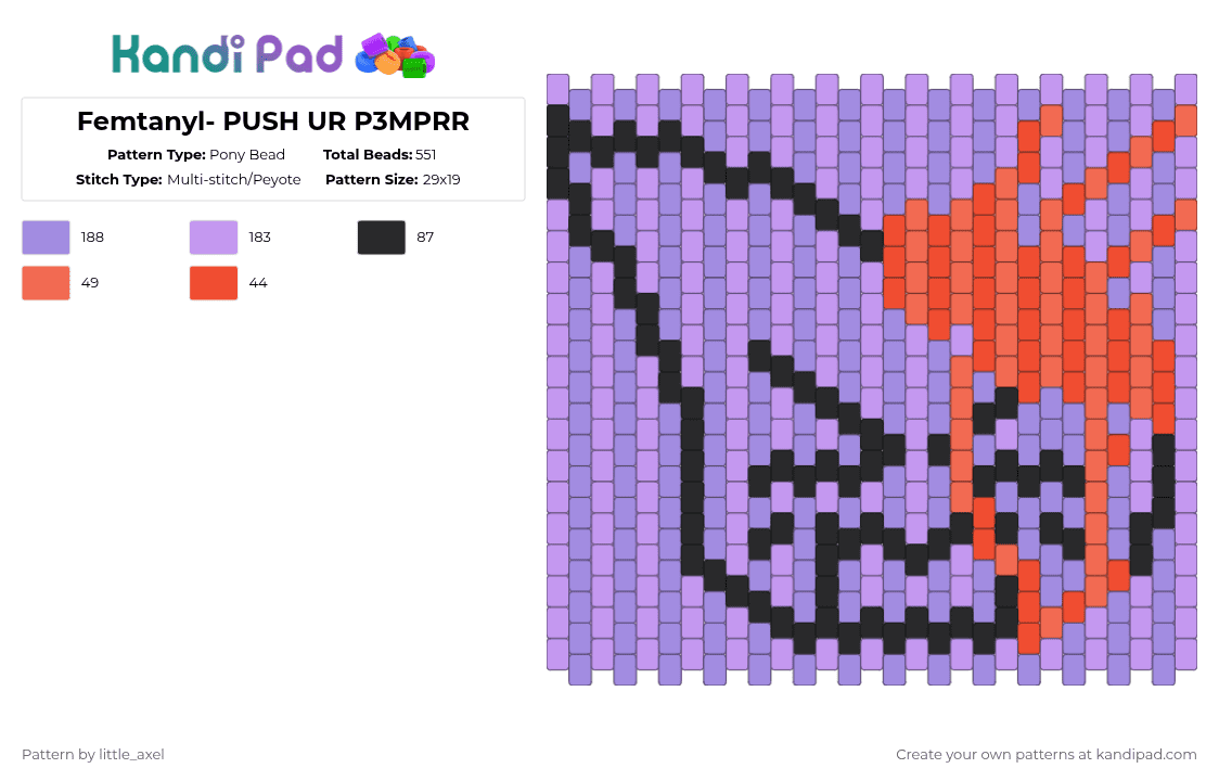 Femtanyl- PUSH UR T3MPRR - Pony Bead Pattern by d1n0_ell1ot on Kandi Pad - pink,music,cute,cool,blue,purple,red