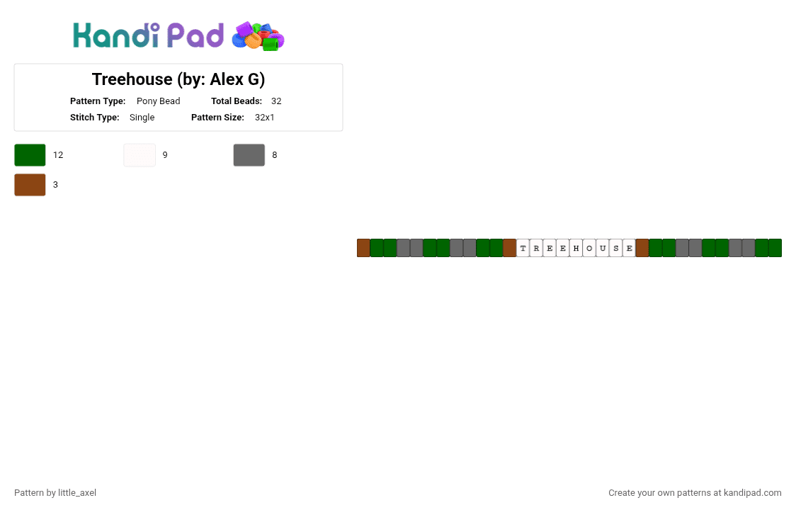 Treehouse (by: Alex G) - Pony Bead Pattern by d1n0_ell1ot on Kandi Pad - green,gray,cotdtreehouses,song,music,brown,grey,nature,cute