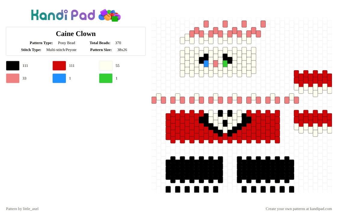 Caine Clown - Pony Bead Pattern by d1n0_ell1ot on Kandi Pad - red,tadc,caine,black,white,cute,blue,green