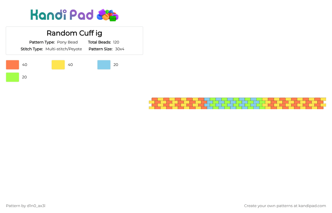 Random Cuff ig - Pony Bead Pattern by d1n0_ell1ot on Kandi Pad - orange,yellow,blue,green,random,cute