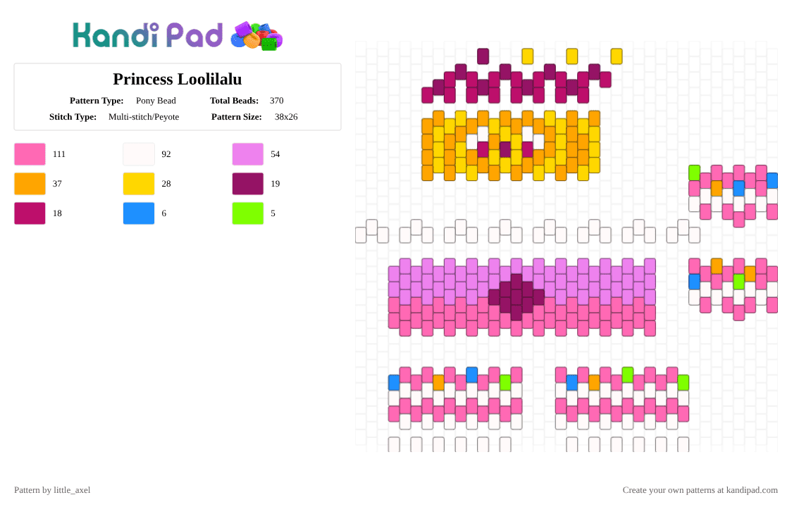 Princess Loolilalu (request from: @browniebass227) - Pony Bead Pattern by d1n0_ell1ot on Kandi Pad - cartoon, character, cute, pink, princess, tadc, tv, white