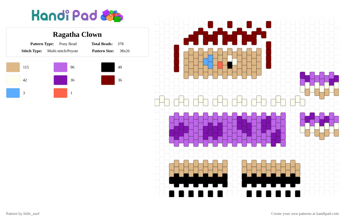 Ragatha Clown - Pony Bead Pattern by d1n0_ell1ot on Kandi Pad - beige,pink,tadc,purple,cute,ragatha,character,cartoon,black