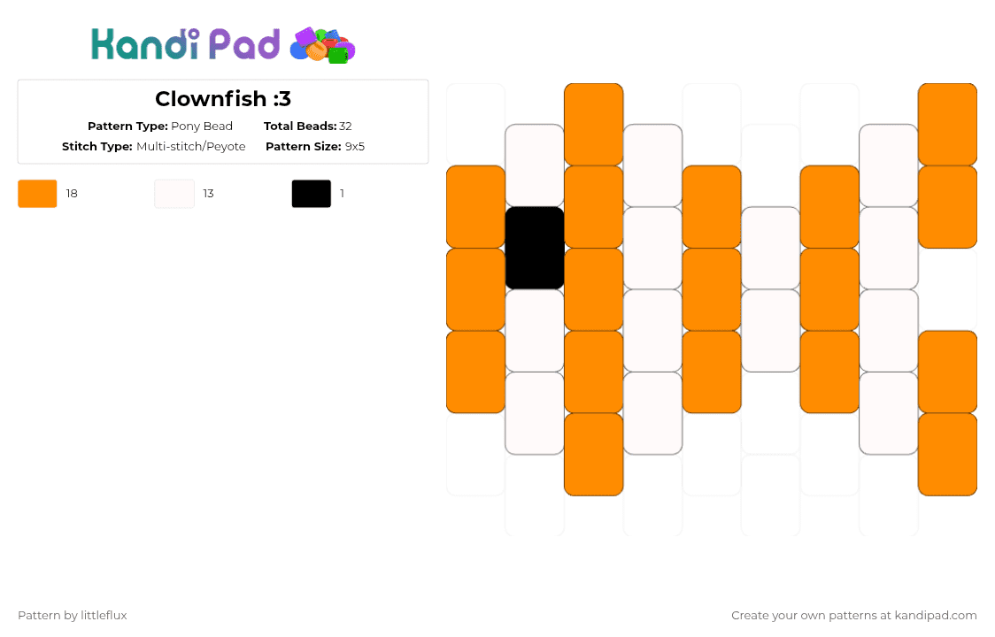 Clownfish :3 - Pony Bead Pattern by d1n0_ell1ot on Kandi Pad - orange,white,cotdclownfish,cute,black,adorable,animal,fish