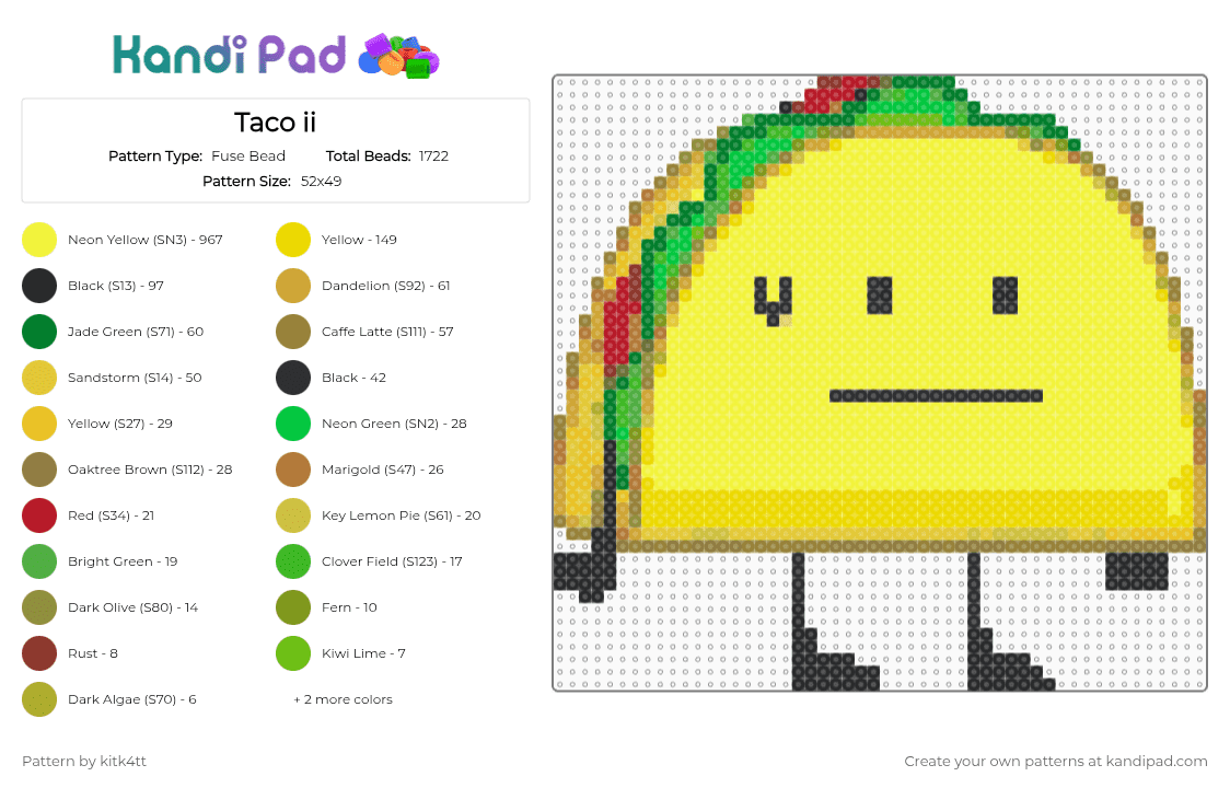 Taco ii - Fuse Bead Pattern by kitk4tt on Kandi Pad - yellow,inanimate insanity,ii,taco ii,osc,object show,object show community,bfdi x ii tour,taco ii s4