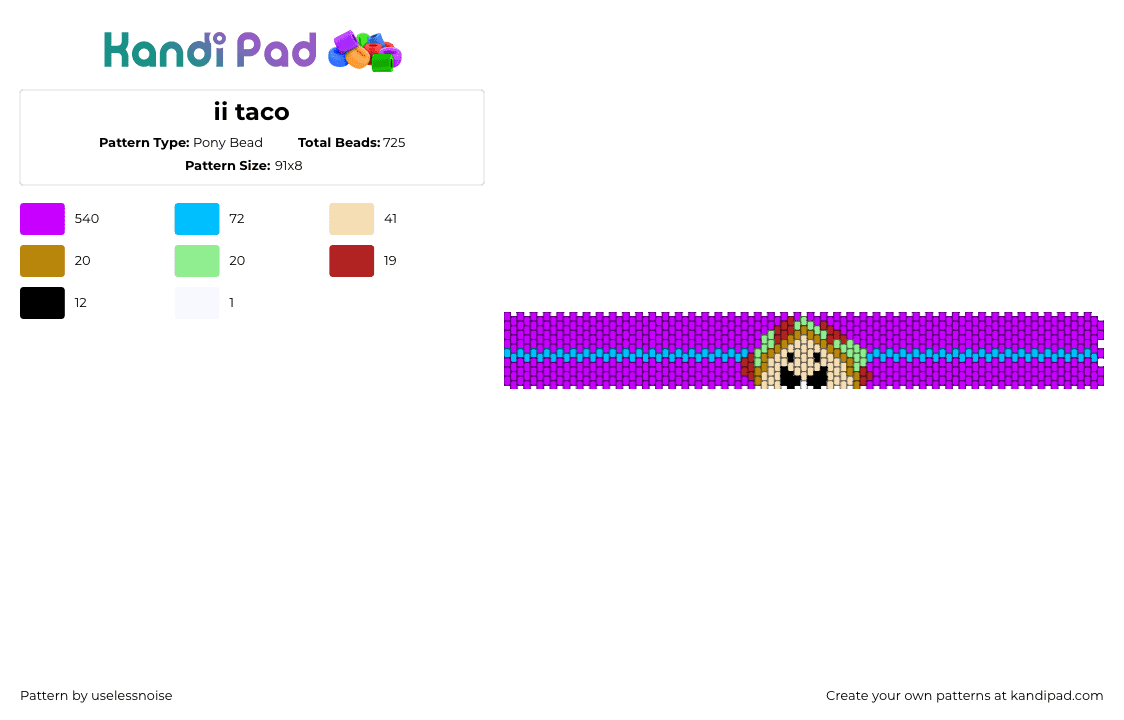 ii taco - Pony Bead Pattern by uselessnoise on Kandi Pad - taco,inanimate insanity,character,food,cuff,animation,tv show,purple