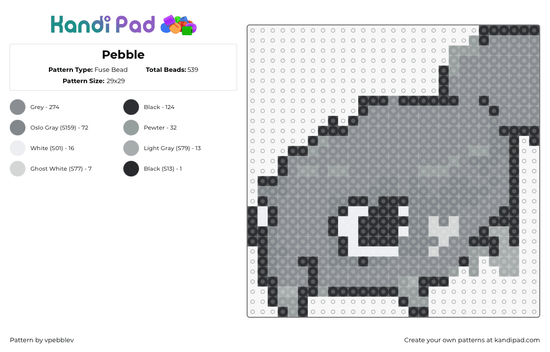 Pebble dandys world - Fuse Bead Pattern by vpebblev on Kandi Pad - pebble,dandys world,character,video game,gray