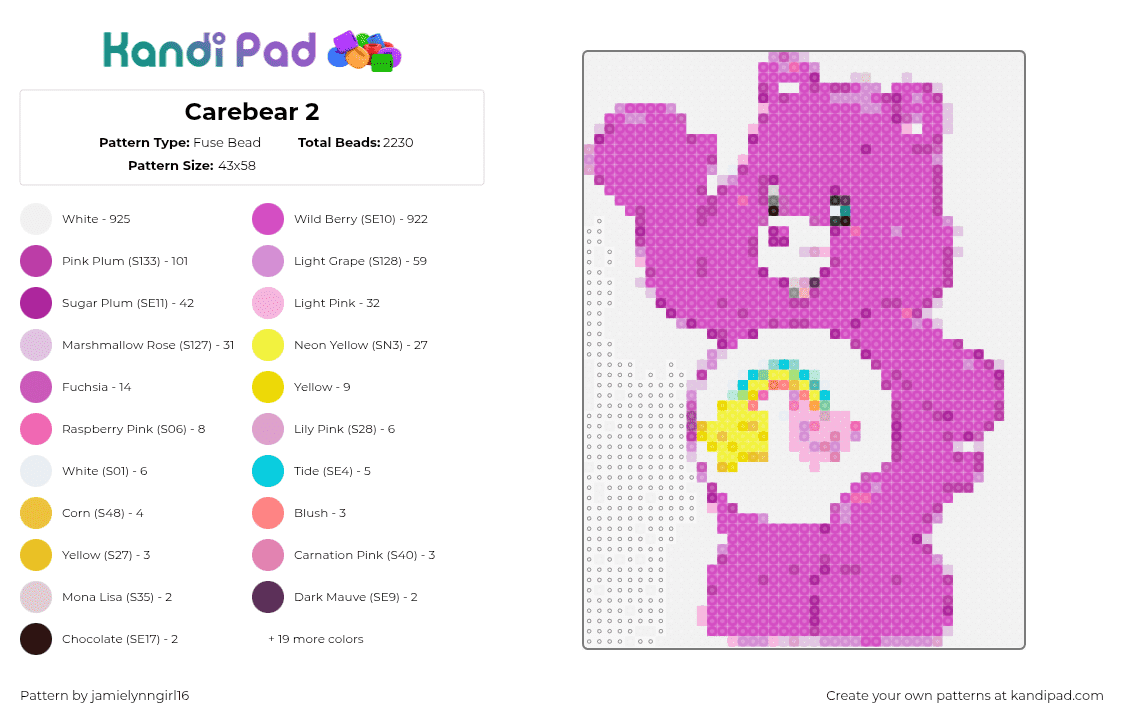 Carebear 2 - Fuse Bead Pattern by jamielynngirl16 on Kandi Pad - 