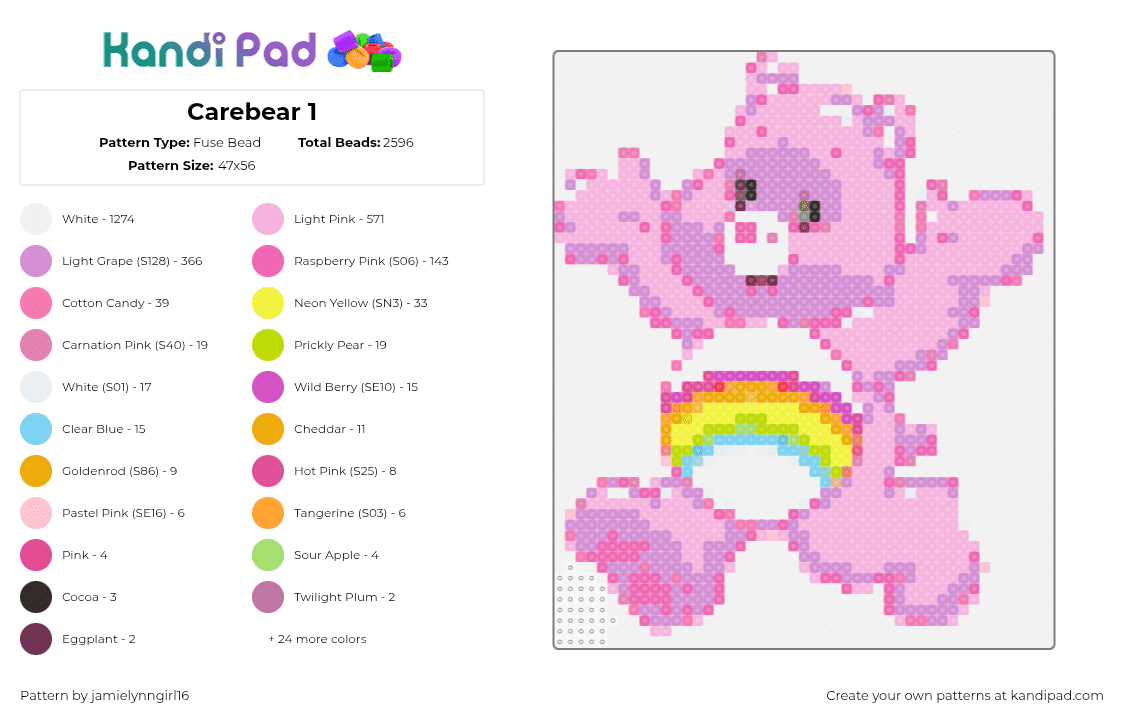 Carebear 1 - Fuse Bead Pattern by jamielynngirl16 on Kandi Pad - 