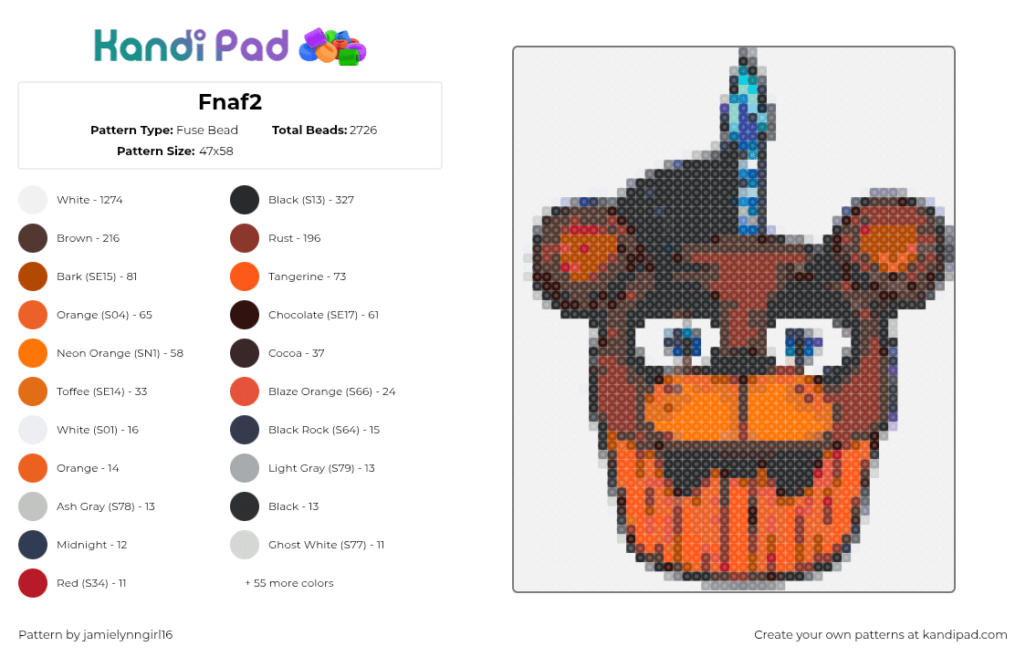 Fnaf2 - Fuse Bead Pattern by jamielynngirl16 on Kandi Pad - 