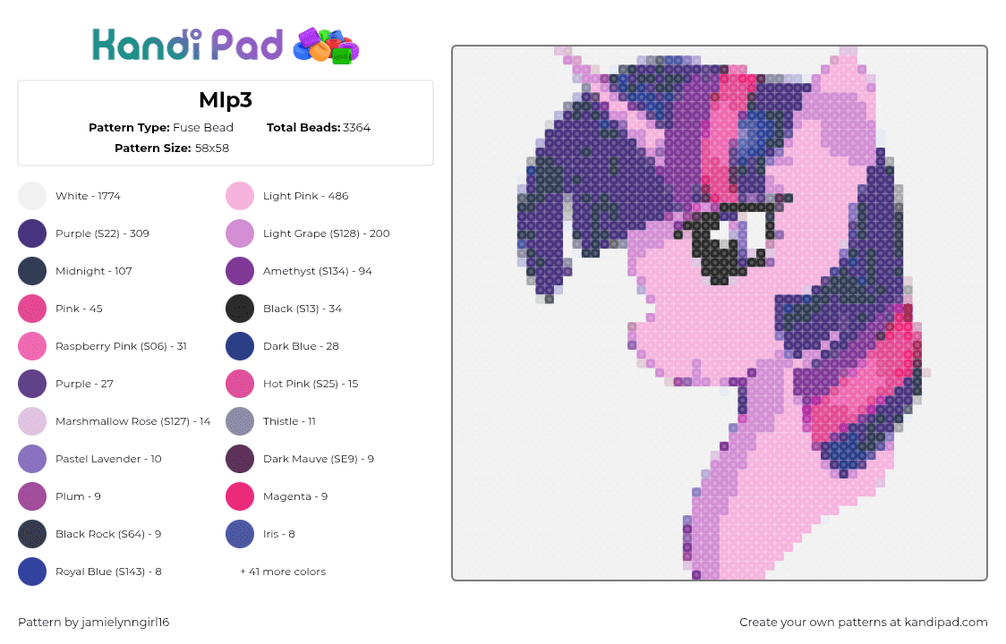 Mlp3 - Fuse Bead Pattern by jamielynngirl16 on Kandi Pad - 