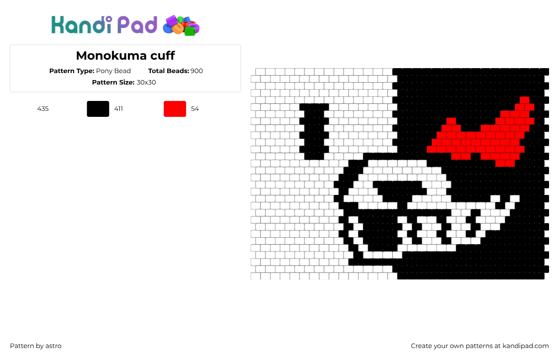 Monokuma cuff - Pony Bead Pattern by astro on Kandi Pad - monokuma,danganronpa,bear,teddy,character,video game,black,white