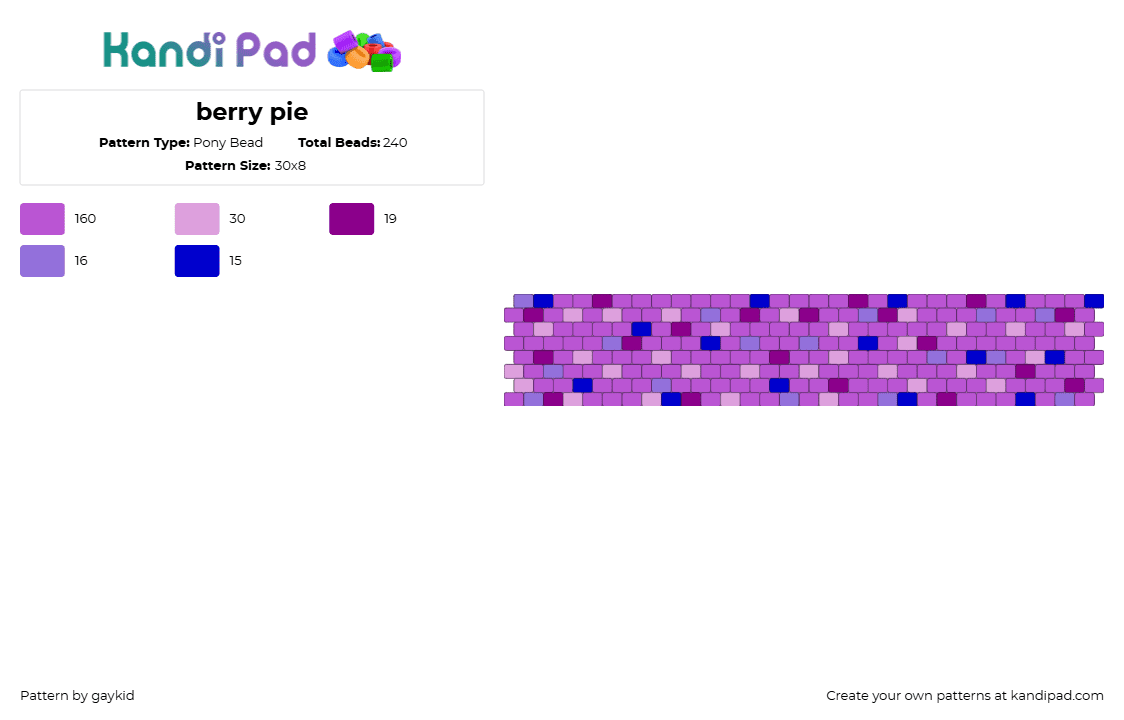 berry pie - Pony Bead Pattern by gaykid on Kandi Pad - pie,berry,dessert,fruit,cuff,purple