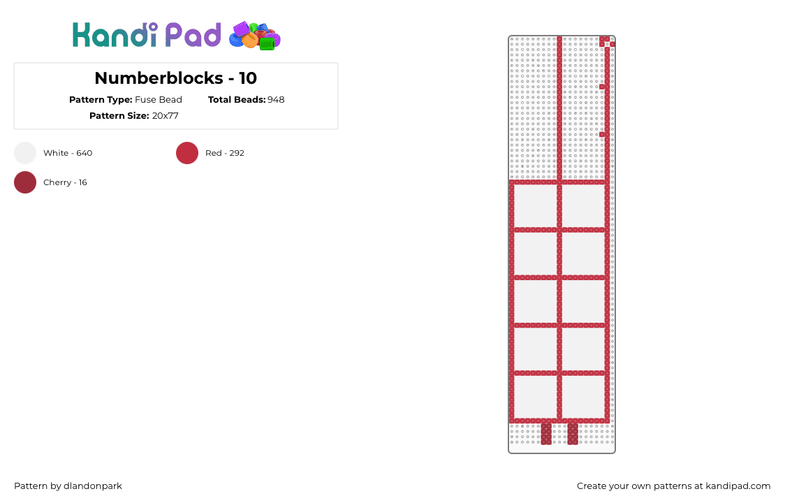 Numberblocks - 10 - Fuse Bead Pattern by dlandonpark on Kandi Pad - 