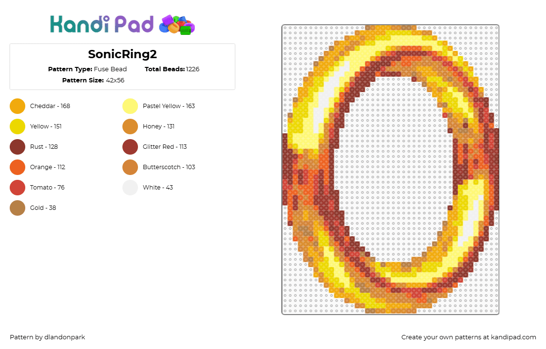 SonicRing2 - Fuse Bead Pattern by dlandonpark on Kandi Pad - ring,sonic the hedgehog,sega,video game,gold,yellow