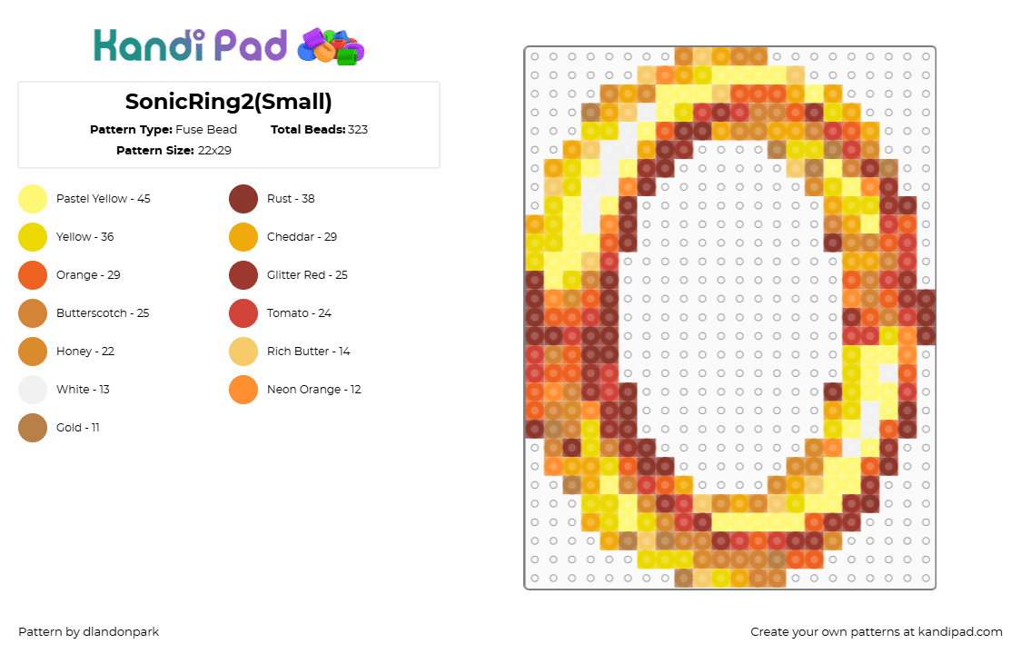 SonicRing2(Small) - Fuse Bead Pattern by dlandonpark on Kandi Pad - ring,sonic the hedgehog,sega,video game,gold,yellow