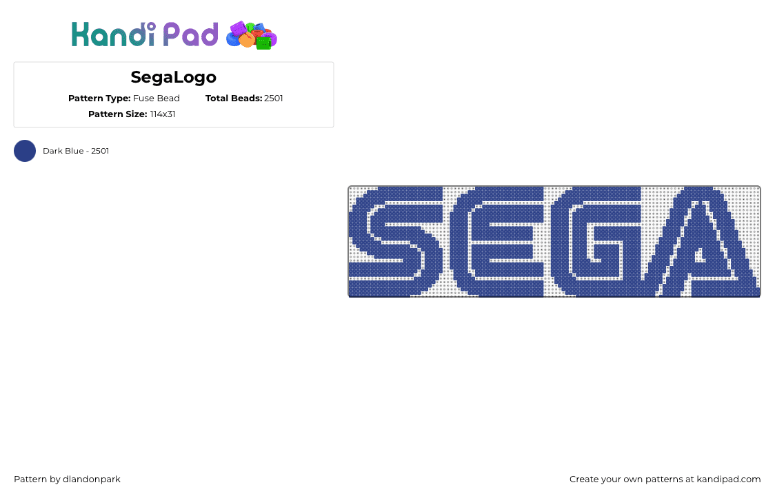 SegaLogo - Fuse Bead Pattern by dlandonpark on Kandi Pad - sega,logo,console,video game,text,blue