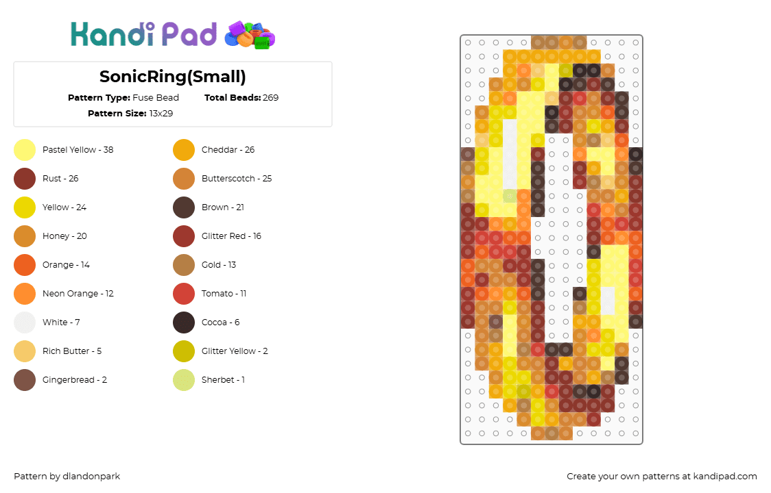 SonicRing(Small) - Fuse Bead Pattern by dlandonpark on Kandi Pad - ring,sonic the hedgehog,sega,video game,gold,yellow