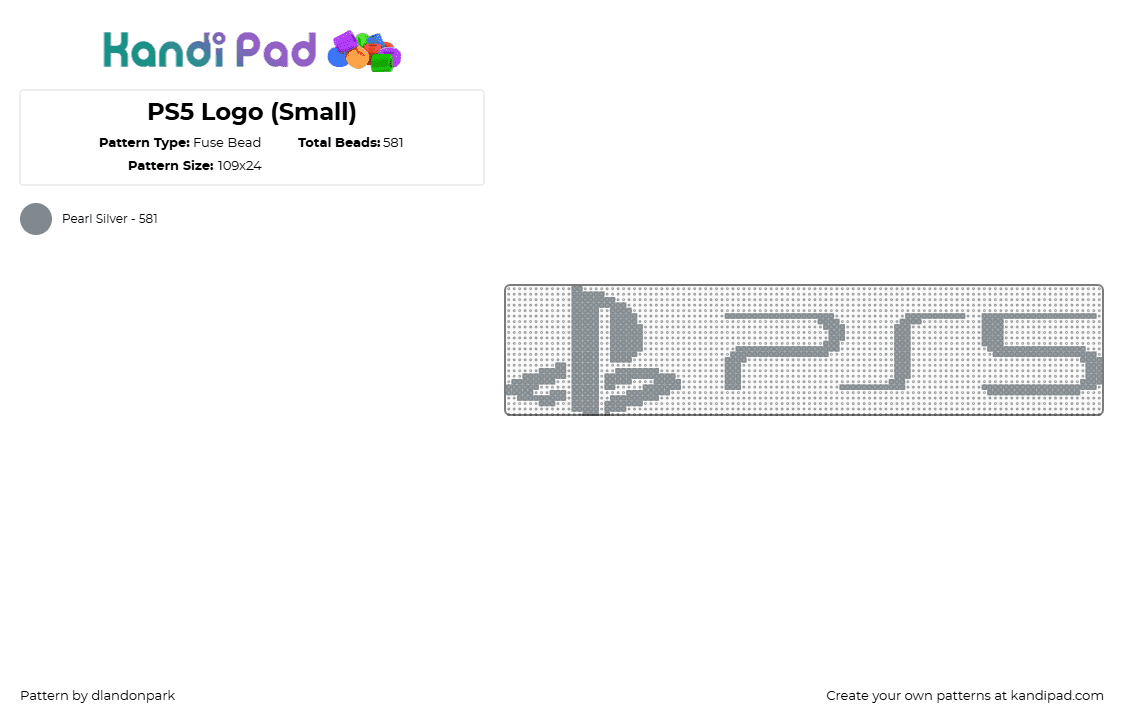 PS5 Logo (Small) - Fuse Bead Pattern by dlandonpark on Kandi Pad - 