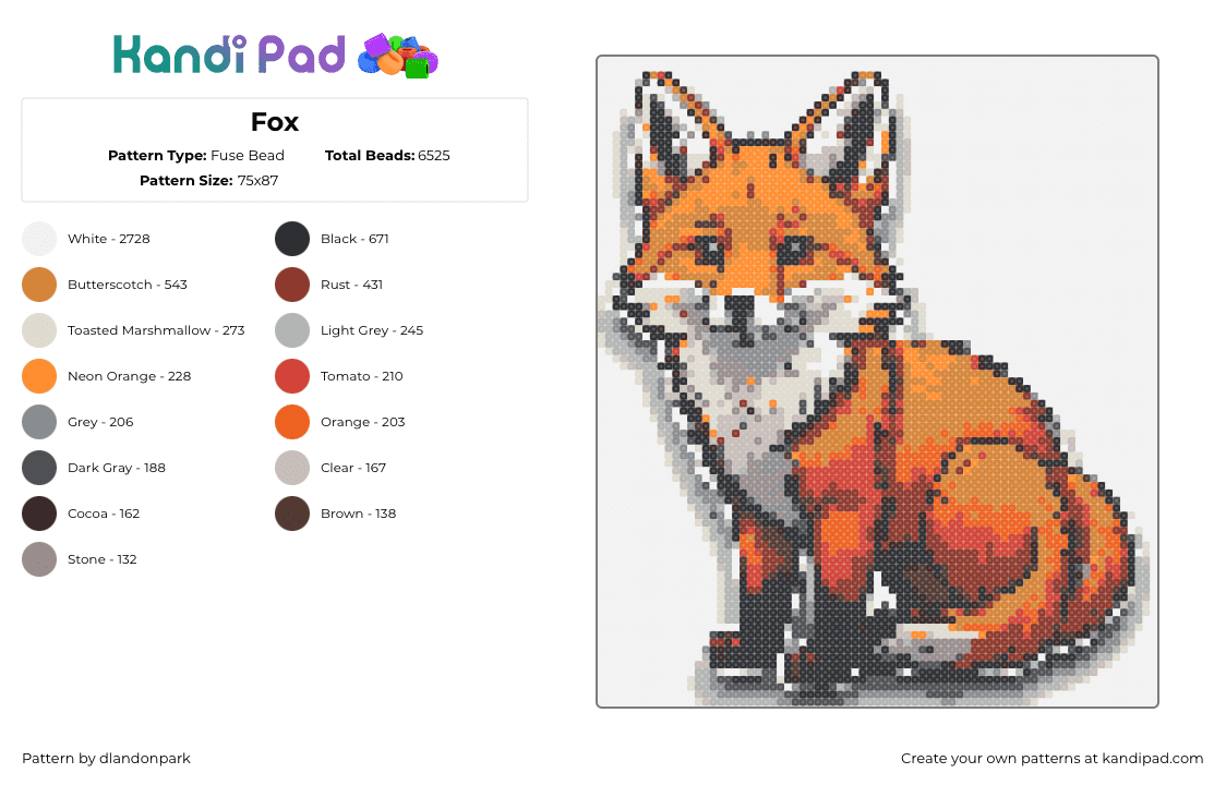 Fox - Fuse Bead Pattern by dlandonpark on Kandi Pad - 