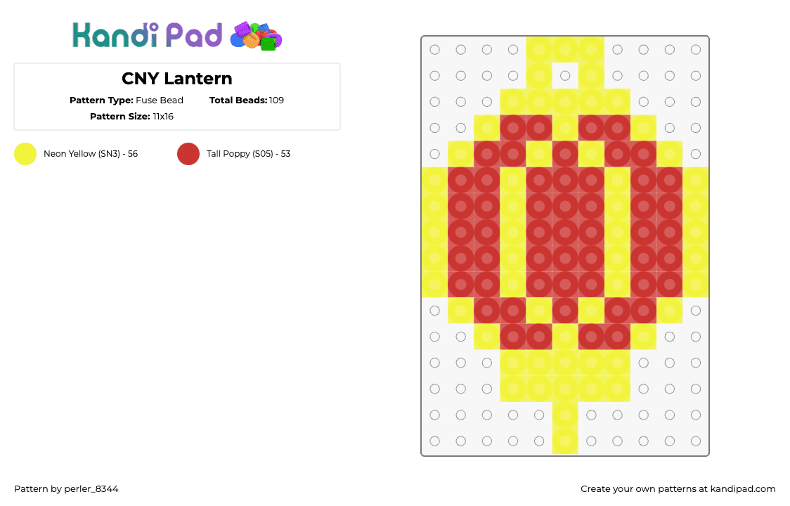 CNY Lantern - Fuse Bead Pattern by perler_8344 on Kandi Pad - lantern,chinese new year,light,charm,party,red,yellow