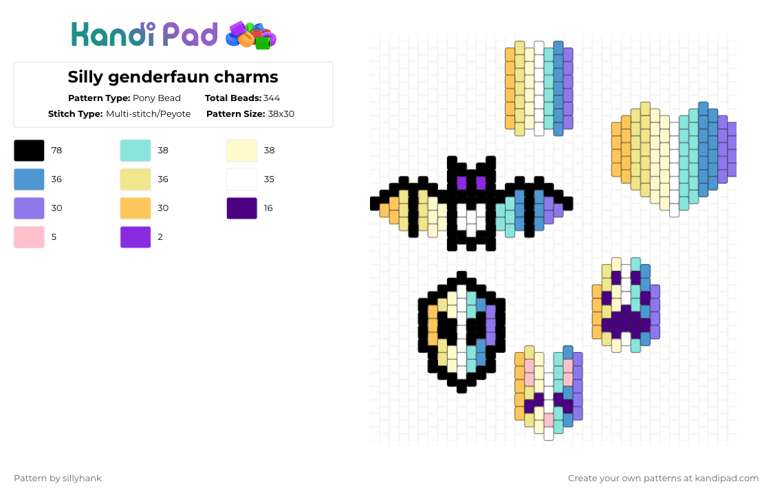 Silly genderfaun charms - Pony Bead Pattern by sillyhank on Kandi Pad - light blue,yellow