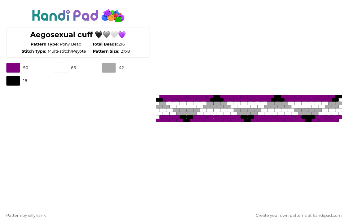 Aegosexual cuff 🖤🩶🤍💜 - Pony Bead Pattern by sillyhank on Kandi Pad - pink,beige