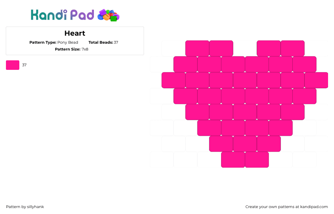 Heart - Pony Bead Pattern by sillyhank on Kandi Pad - heart,love,valentine,charm,simple,pink