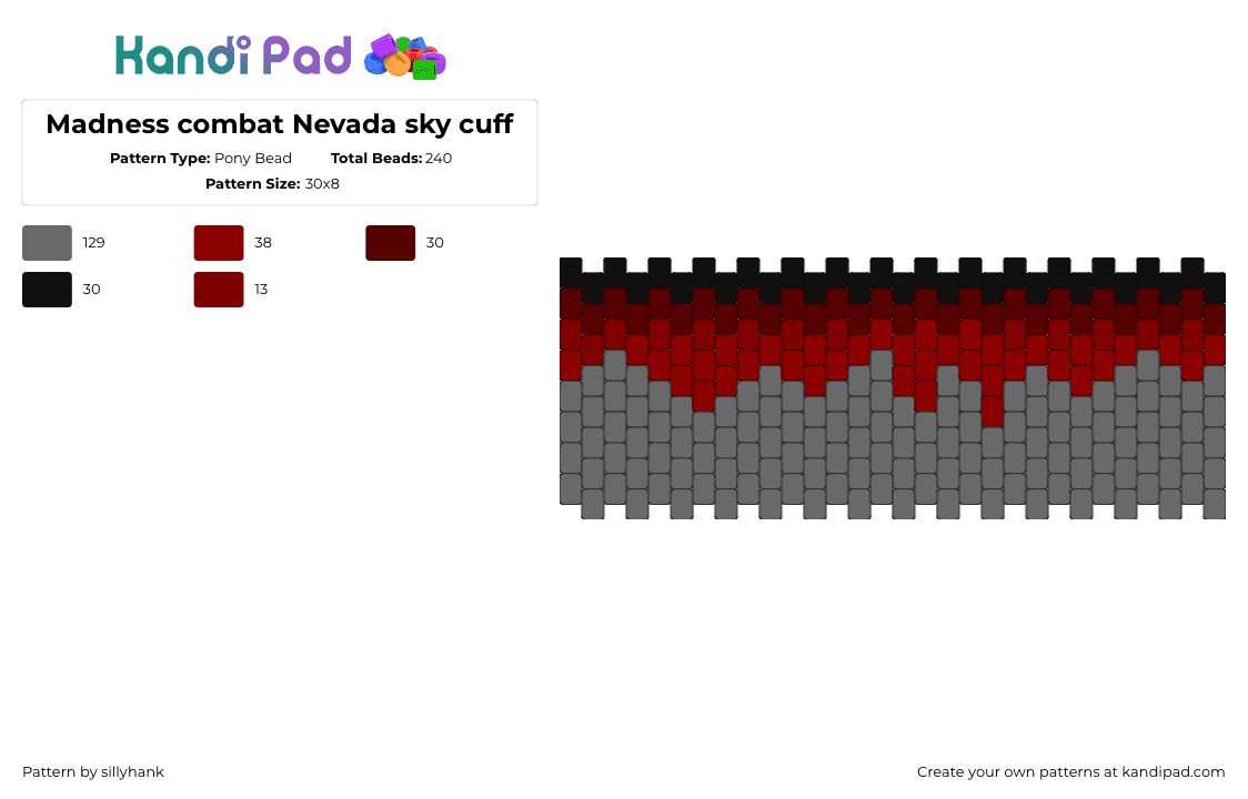 Madness combat Nevada sky cuff - Pony Bead Pattern by sillyhank on Kandi Pad - gray