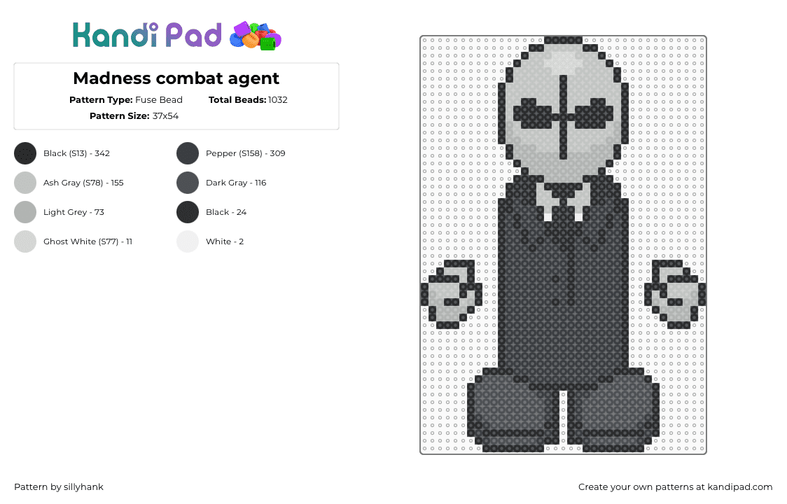 Madness combat agent - Fuse Bead Pattern by sillyhank on Kandi Pad - black,beige,gray