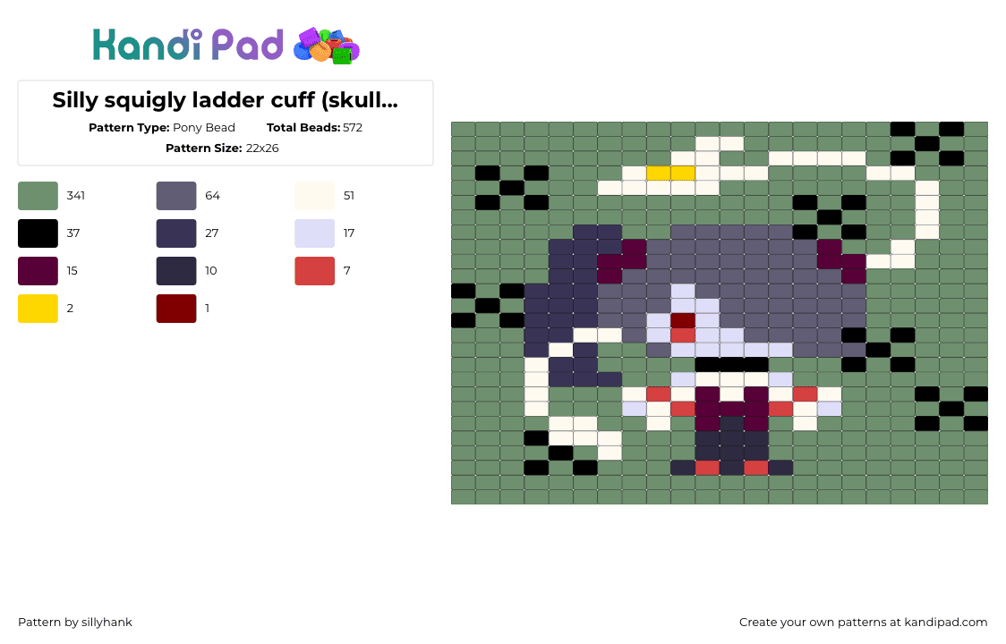 Silly squigly ladder cuff (skullgirls) - Pony Bead Pattern by sillyhank on Kandi Pad - gray,green