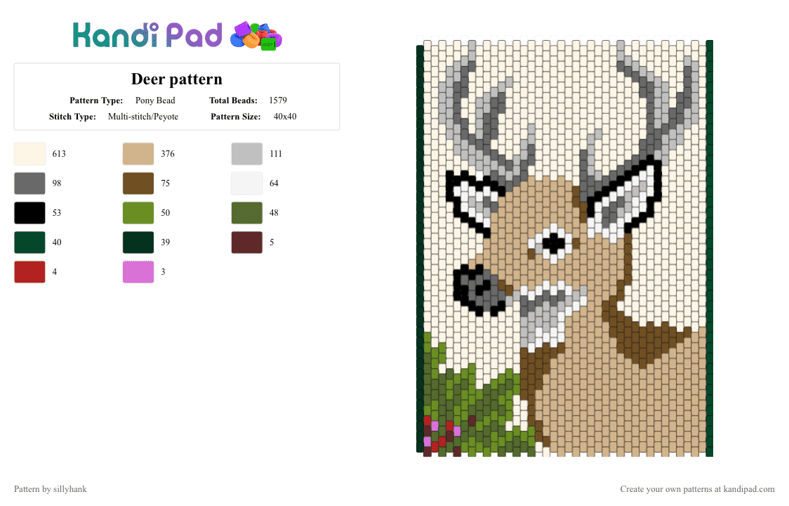 Deer pattern - Pony Bead Pattern by sillyhank on Kandi Pad - white,gray,beige