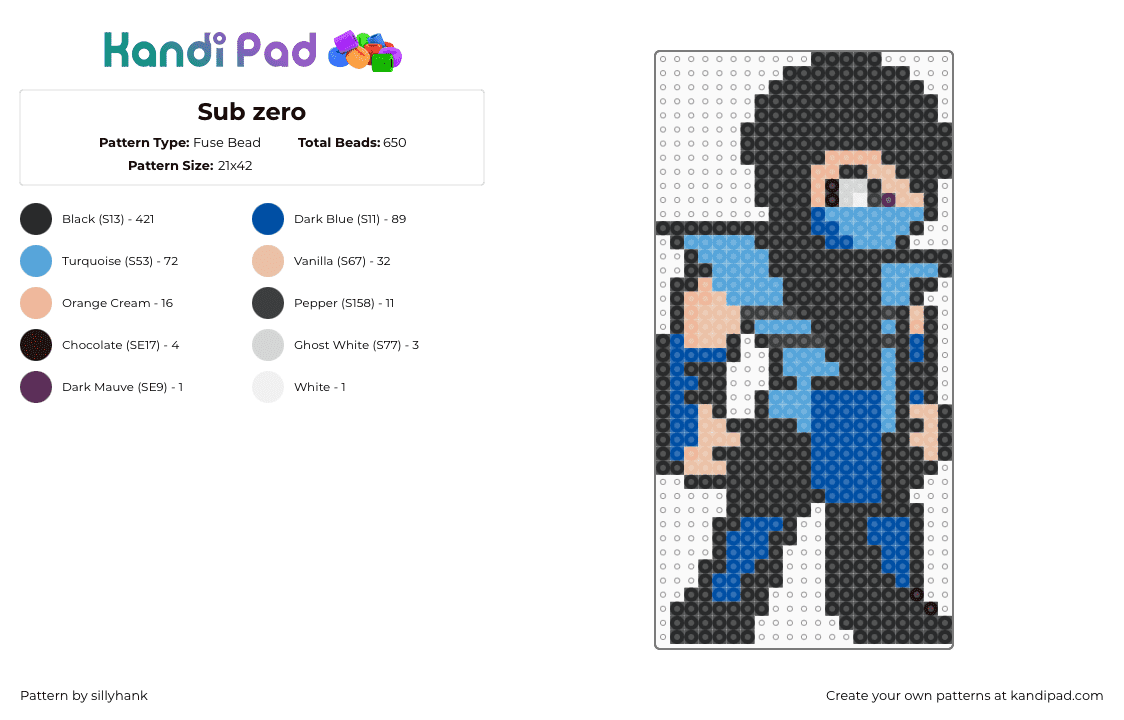 Sub zero - Fuse Bead Pattern by sillyhank on Kandi Pad - black,blue,beige,light blue