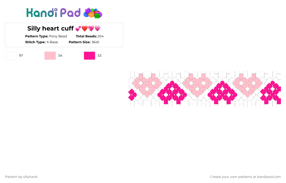 Silly heart cuff 💕❤️💖💗 - Pony Bead Pattern by sillyhank on Kandi Pad - white,pink
