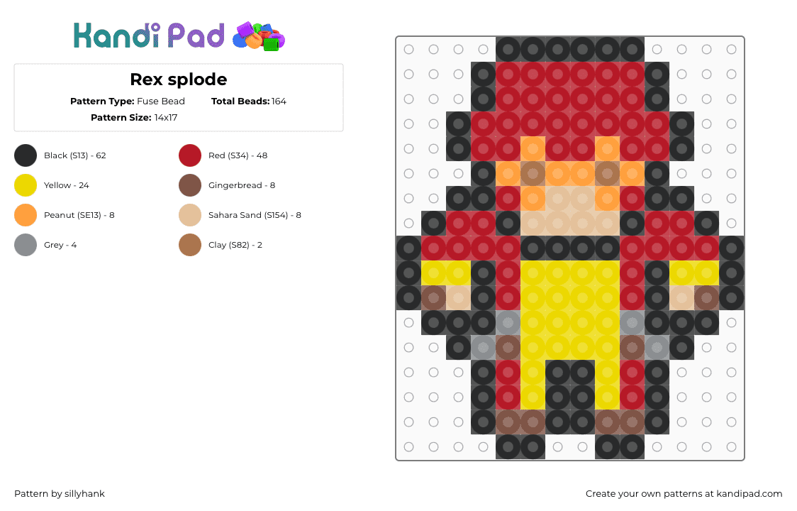 Rex splode - Fuse Bead Pattern by sillyhank on Kandi Pad - red,yellow