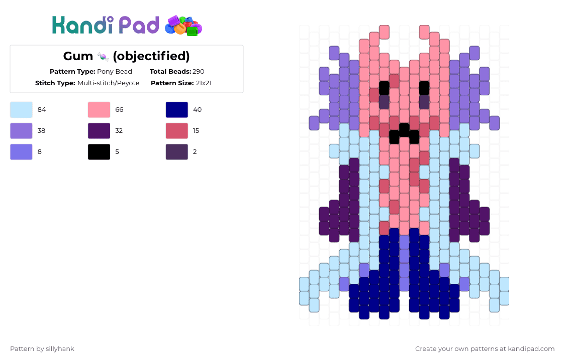 Gum 🍬 (objectified) - Pony Bead Pattern by sillyhank on Kandi Pad - light blue, pink, purple