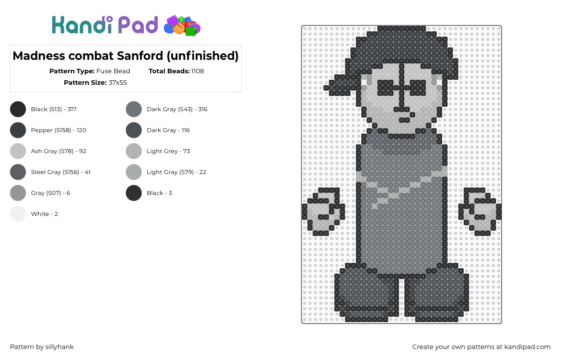 Madness combat Sanford (unfinished) - Fuse Bead Pattern by sillyhank on Kandi Pad - gray