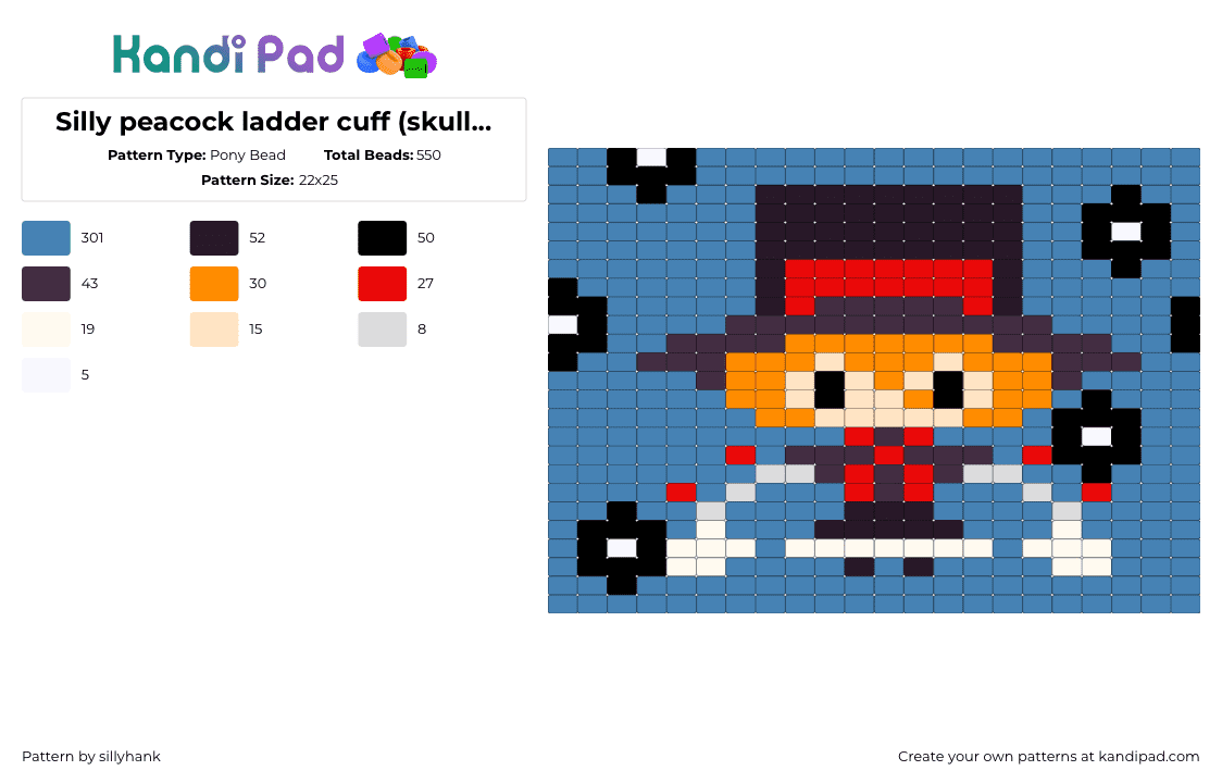 Silly peacock ladder cuff (skullgirls) - Pony Bead Pattern by sillyhank on Kandi Pad - blue