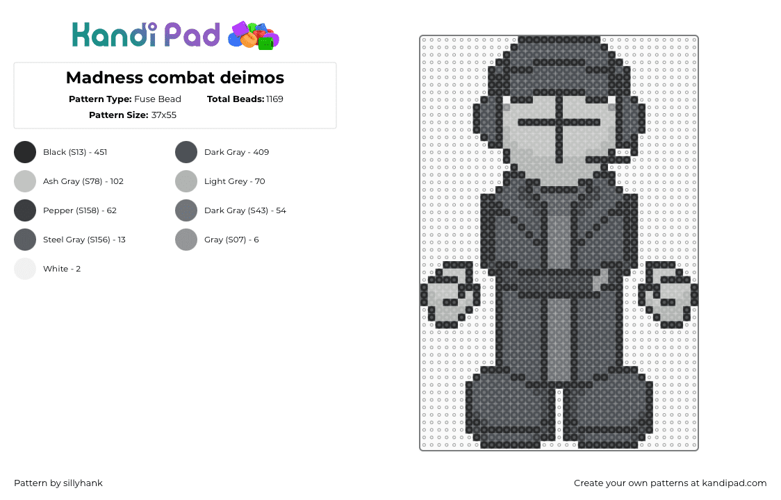 Madness combat deimos - Fuse Bead Pattern by sillyhank on Kandi Pad - gray,beige