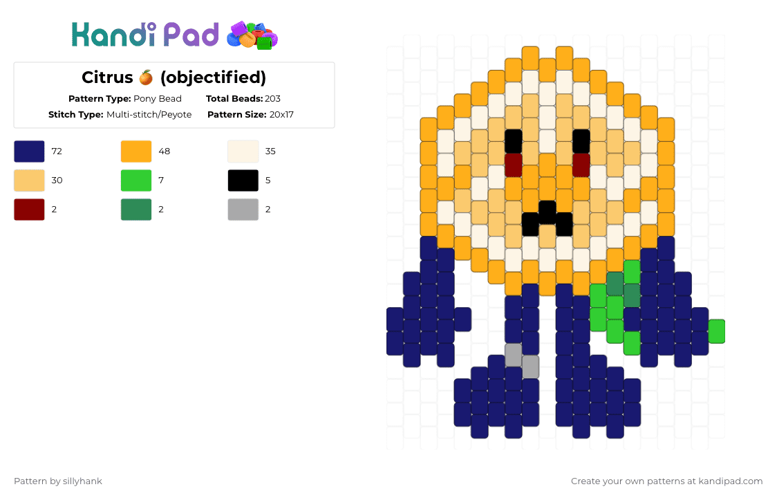 Citrus 🍊 (objectified) - Pony Bead Pattern by sillyhank on Kandi Pad - orange, purple, yellow